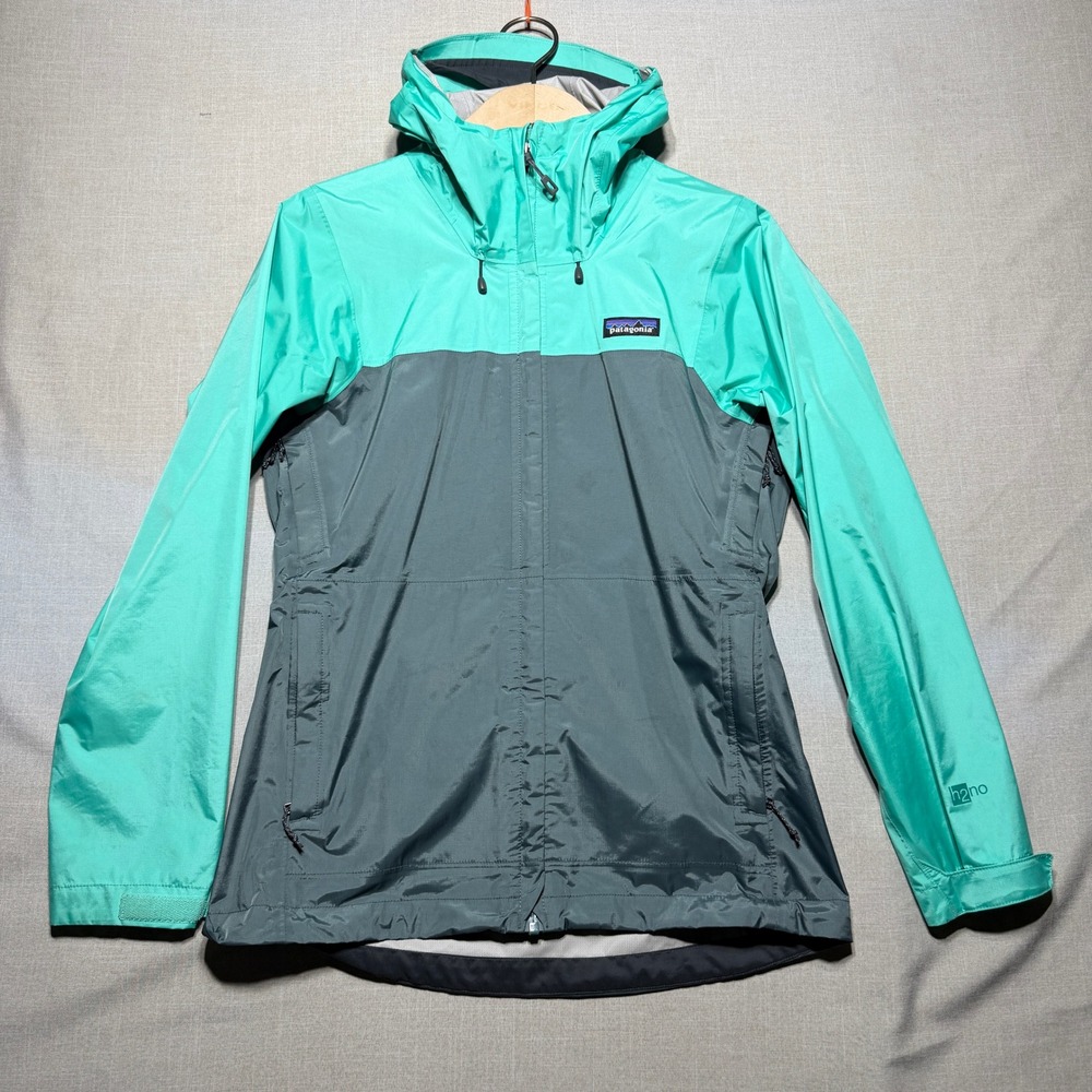 Patagonia Rain Jacket Women XS Teal Green Gray Torrentshell 83807 H2No Shell LS